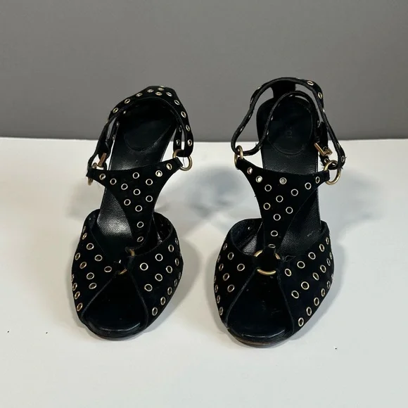 Gucci Black High-Heeled Mules with Studded Straps - Picture 3 of 10